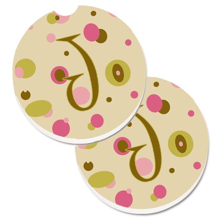 Carolines Treasures Letter J Initial Monogram Tan Dots Set of 2 Cup Holder Car Coaster CJ1004-JCARC